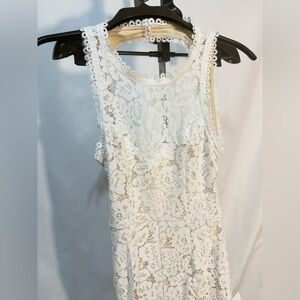 Lulus Elegant Mermaid Wedding Dress | Cream Lace & High Neck | Slit Skirt